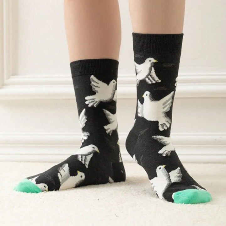 Christianartworkshop Black Crew Unisex Socks with White Holy Spirit Doves: Let Peace Soar with Every Step - One Size Fits Most (EU 36-46 / US 4-13) - 10 Pairs - image 1