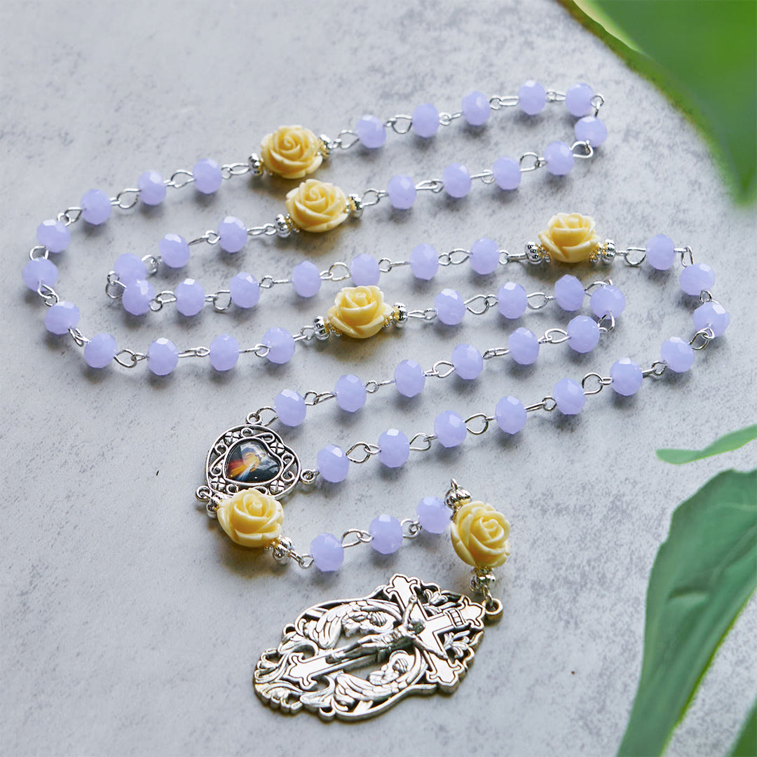 Christianartworkshop Elegant Rose Beads Rosary with Heart Shape Divine Mercy & Crucifix with Adoring Angels - image 2