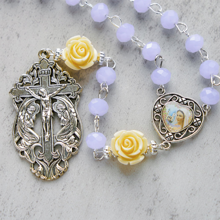 Christianartworkshop Elegant Rose Beads Rosary with Heart Shape Divine Mercy & Crucifix with Adoring Angels - image 3