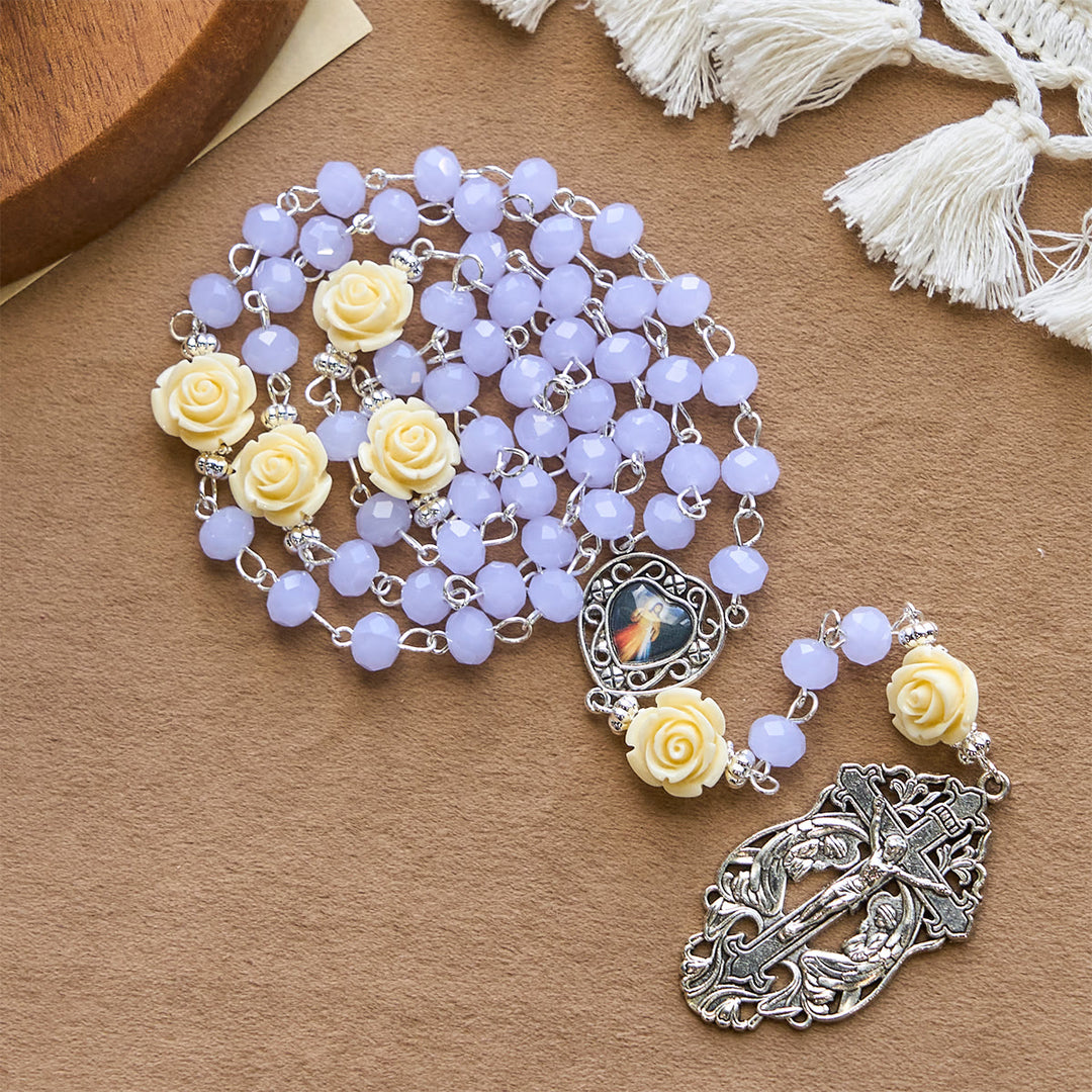 Christianartworkshop Elegant Rose Beads Rosary with Heart Shape Divine Mercy & Crucifix with Adoring Angels - image 5