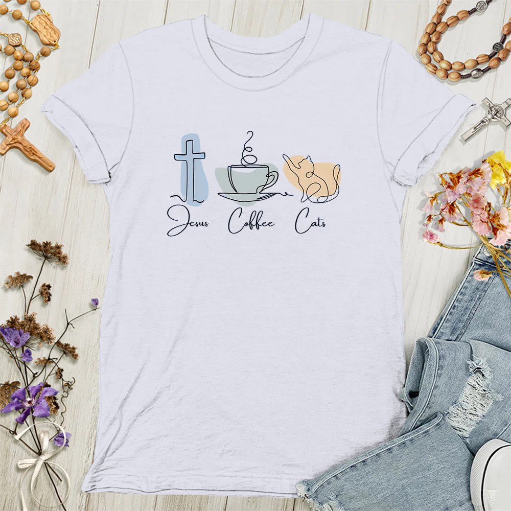 Christianartworkshop Jesus Coffee Cats Soft Christian Women's T-shirt