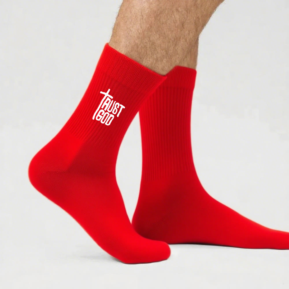Christianartworkshop Trust God Cross-Design Faith Crew Socks: Walk Boldly with Christ - Red - Men (EU 40-44/US 7.5-11) - image 15