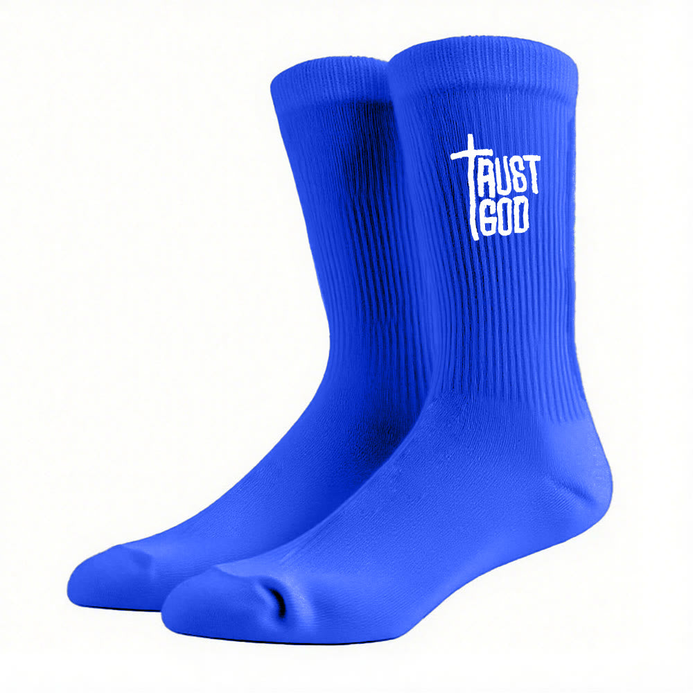 Christianartworkshop Trust God Cross-Design Faith Crew Socks: Walk Boldly with Christ - Blue - Women (EU 36-39/US 8.5-9) - image 14