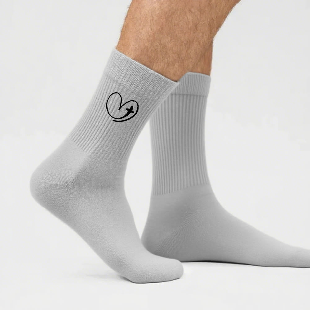Christianartworkshop Faith-Inspired Heart & Cross Socks: A Gentle Reminder of God's Love - Grey - Men (EU 40-44/US 7.5-11) - image 11