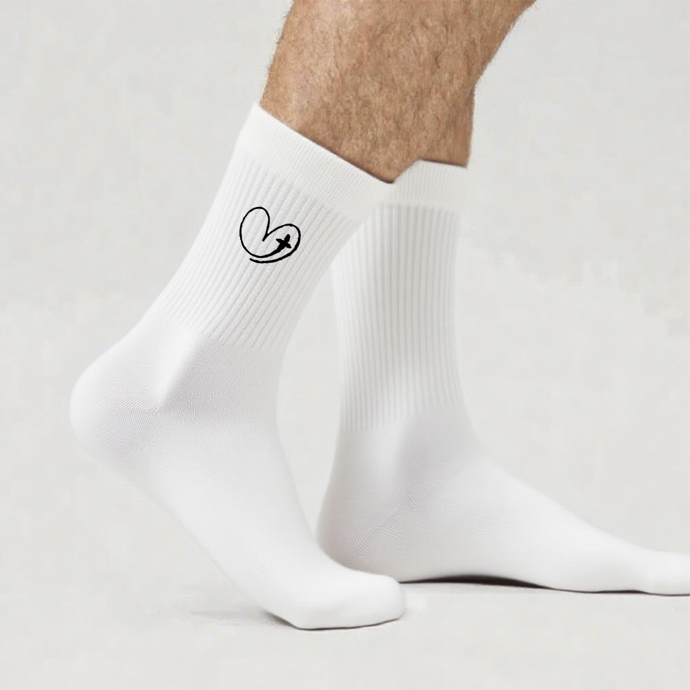 Christianartworkshop Faith-Inspired Heart & Cross Socks: A Gentle Reminder of God's Love - White - Men (EU 40-44/US 7.5-11) - image 3