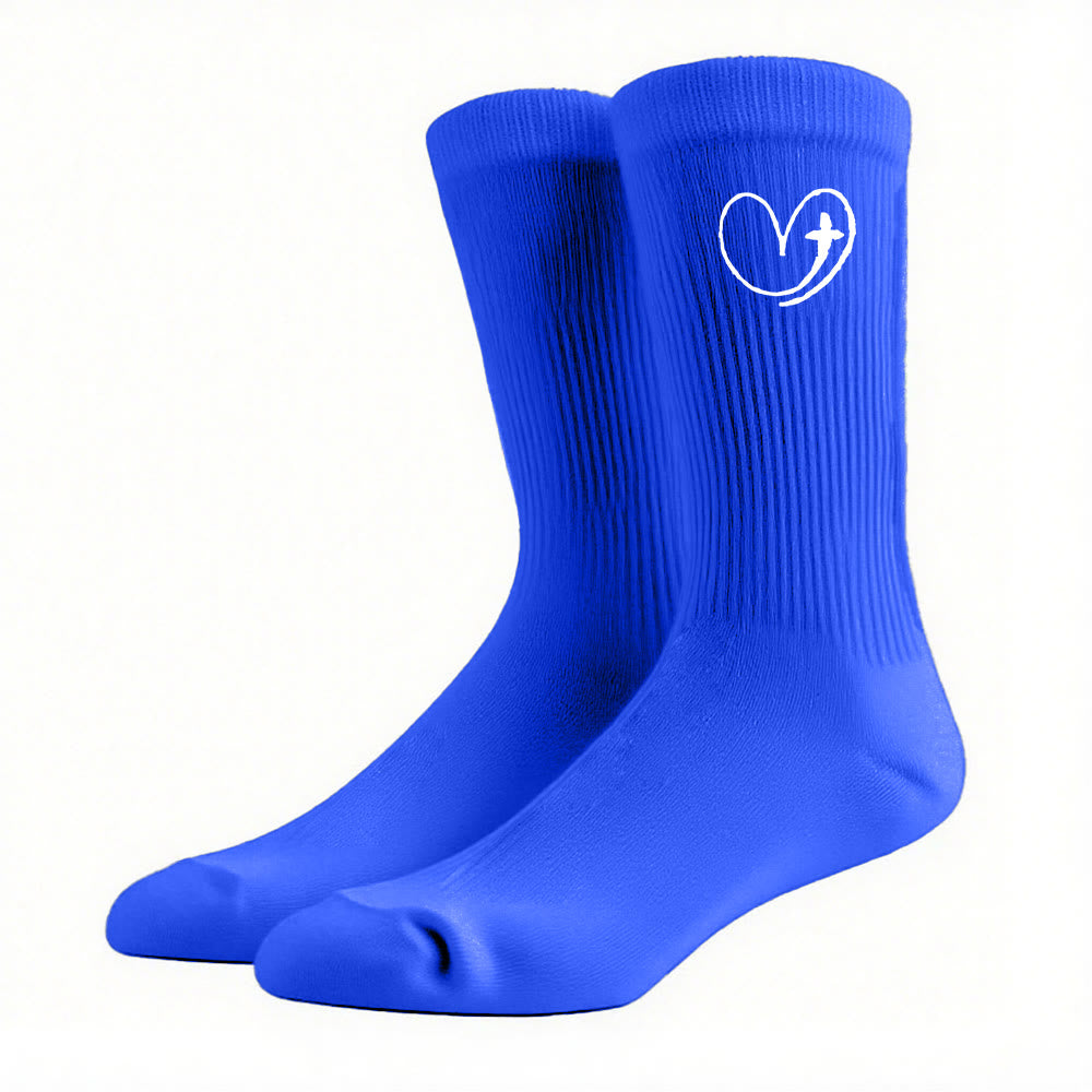 Christianartworkshop Faith-Inspired Heart & Cross Socks: A Gentle Reminder of God's Love - Blue - Women (EU 36-39/US 8.5-9) - image 14