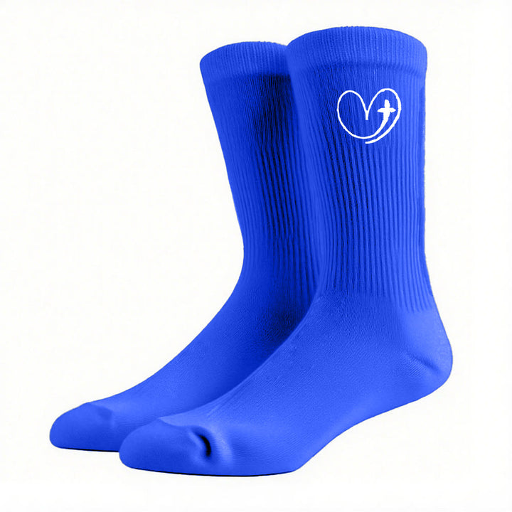 Christianartworkshop Faith-Inspired Heart & Cross Socks: A Gentle Reminder of God's Love - Blue - Women (EU 36-39/US 8.5-9) - image 14