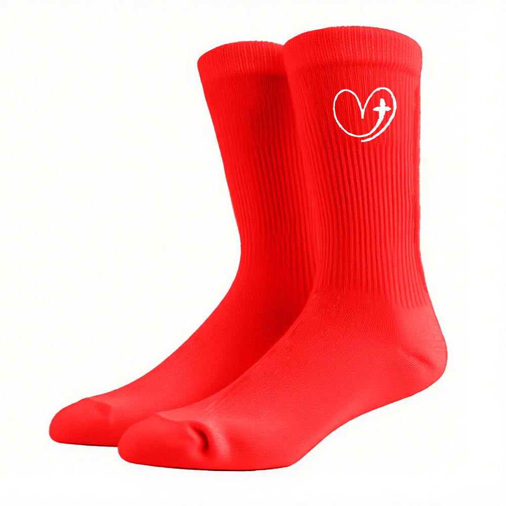 Christianartworkshop Faith-Inspired Heart & Cross Socks: A Gentle Reminder of God's Love - Red - Women (EU 36-39/US 8.5-9) - image 16