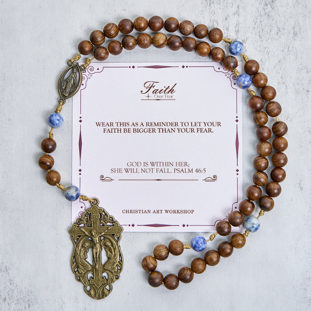 Christianartworkshop PRAYERFUL FAITH: Wooden and Ceramics Beads Blessed Devotion Rosary with Gift Card - FAITH OVER FEAR - image 2
