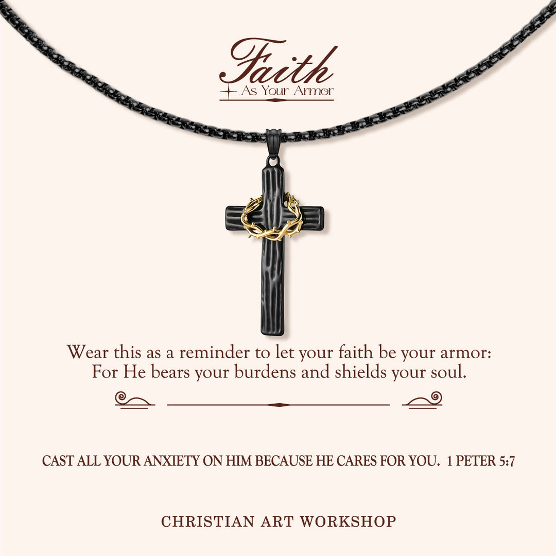 Christianartworkshop FAITH AS YOUR ARMOR: Jesus Crown Of Thorns Cross Sacred Necklace - FAITH AS YOUR ARMOR-Black - image 2