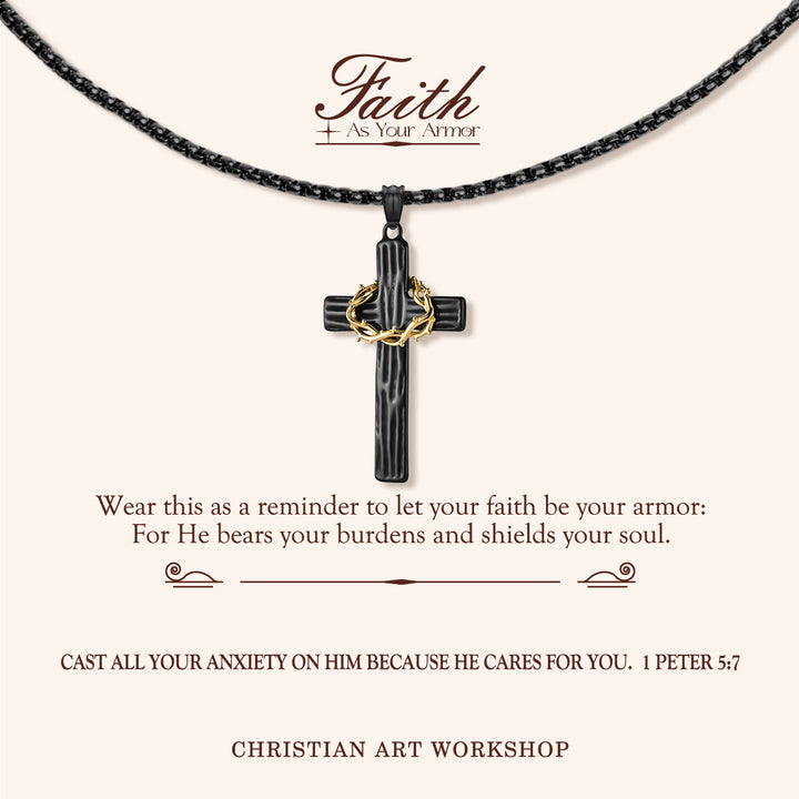 Christianartworkshop FAITH AS YOUR ARMOR: Jesus Crown Of Thorns Cross Sacred Necklace - FAITH AS YOUR ARMOR-Black - image 2