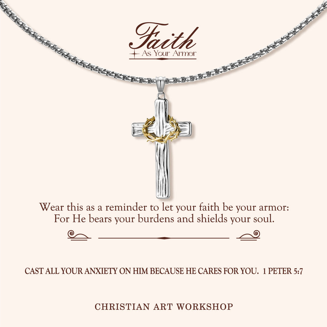 Christianartworkshop FAITH AS YOUR ARMOR: Jesus Crown Of Thorns Cross Sacred Necklace - FAITH AS YOUR ARMOR-Silver - image 1