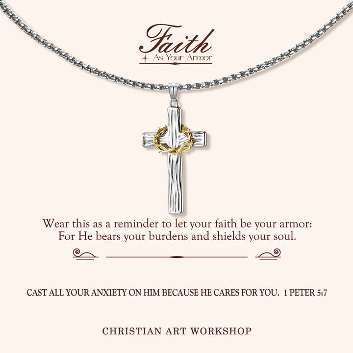 Christianartworkshop FAITH AS YOUR ARMOR: Jesus Crown Of Thorns Cross Sacred Necklace - FAITH AS YOUR ARMOR-Silver - image 1