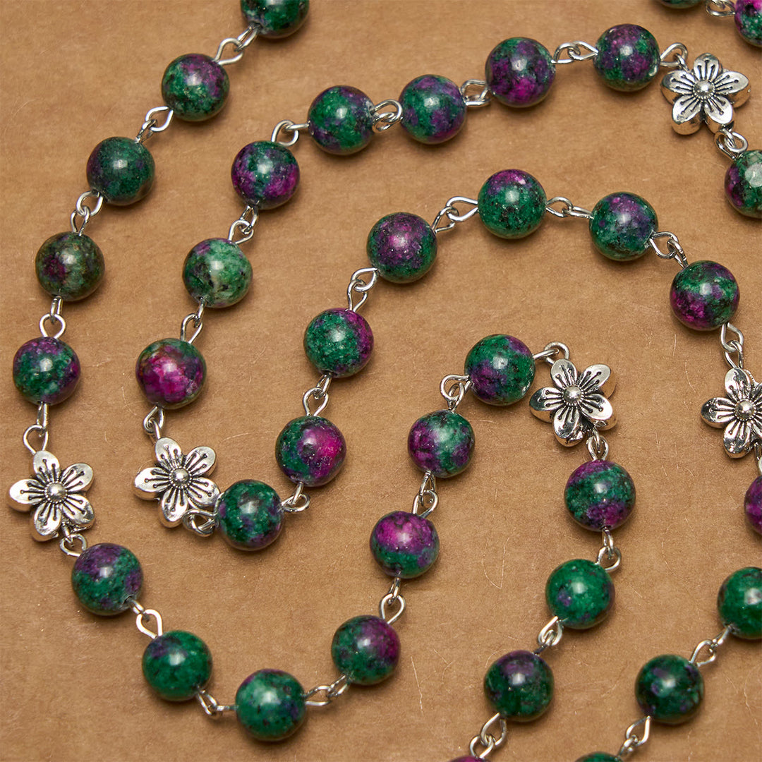 Christianartworkshop Exquisite Green Beads 7 Sorrows Rosary with Floral Charm and Miraculous Medal - image 6