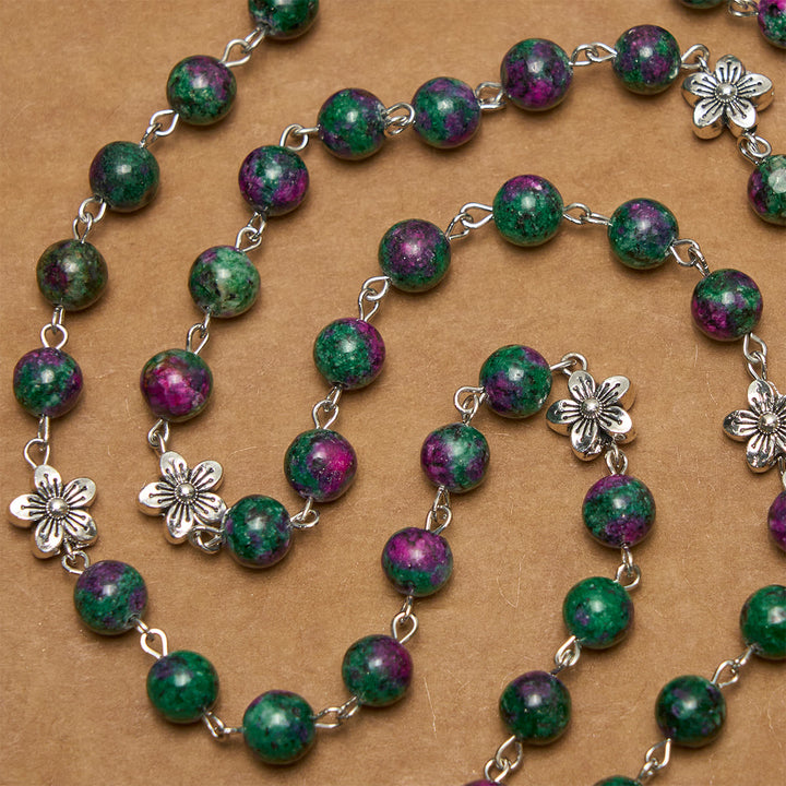 Christianartworkshop Exquisite Green Beads 7 Sorrows Rosary with Floral Charm and Miraculous Medal - image 6