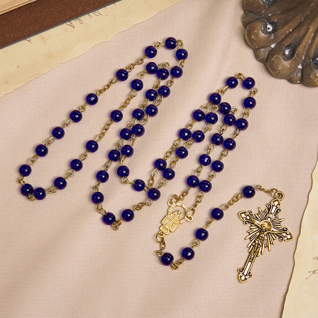 Christianartworkshop Deep Blue Glass Beads Rosary with Sacred Miraculous Medal and INRI Crucifix - image 5