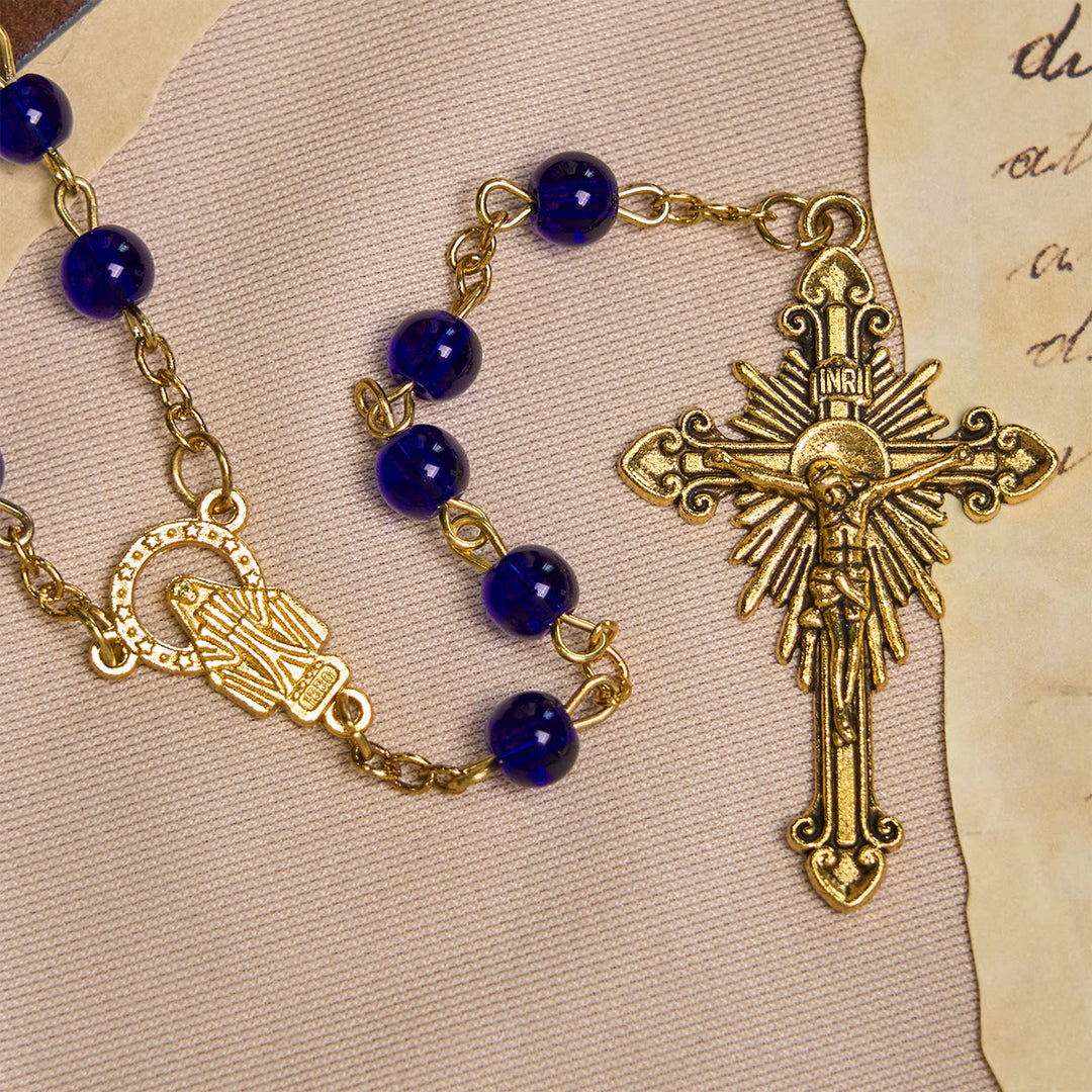 Christianartworkshop Deep Blue Glass Beads Rosary with Sacred Miraculous Medal and INRI Crucifix - image 6