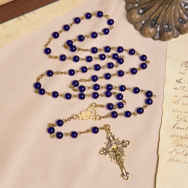 Christianartworkshop Deep Blue Glass Beads Rosary with Sacred Miraculous Medal and INRI Crucifix - image 4