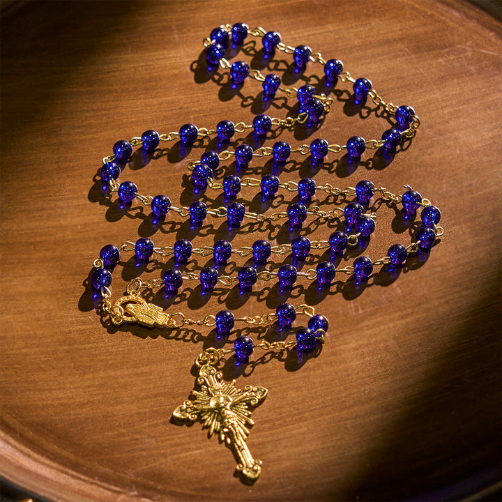Christianartworkshop Deep Blue Glass Beads Rosary with Sacred Miraculous Medal and INRI Crucifix - image 3