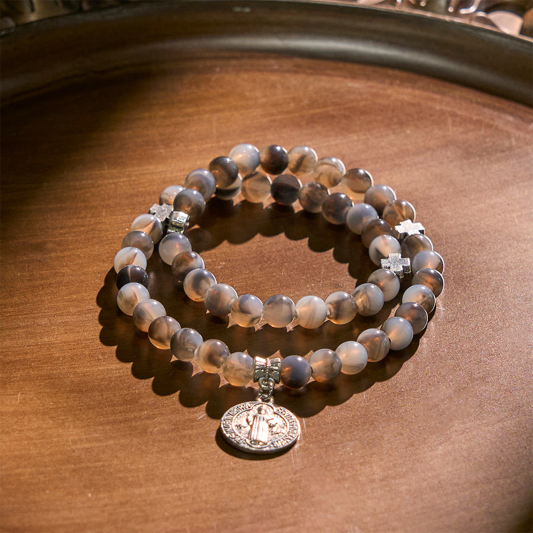 Christianartworkshop Gray Black Gradient Beads Bracelet Rosary with St. Benedict: Shield of Faith - image 3