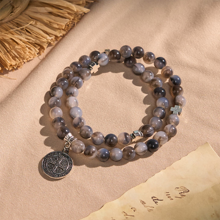 Christianartworkshop Gray Black Gradient Beads Bracelet Rosary with St. Benedict: Shield of Faith - St. Benedict - image 1