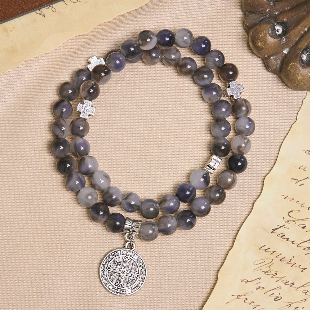 Christianartworkshop Gray Black Gradient Beads Bracelet Rosary with St. Benedict: Shield of Faith - image 2