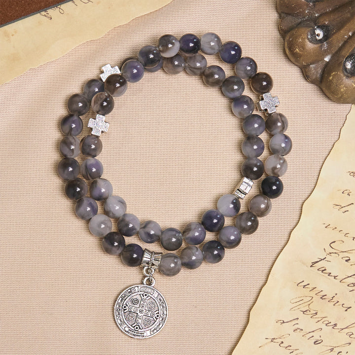 Christianartworkshop Gray Black Gradient Beads Bracelet Rosary with St. Benedict: Shield of Faith - image 2