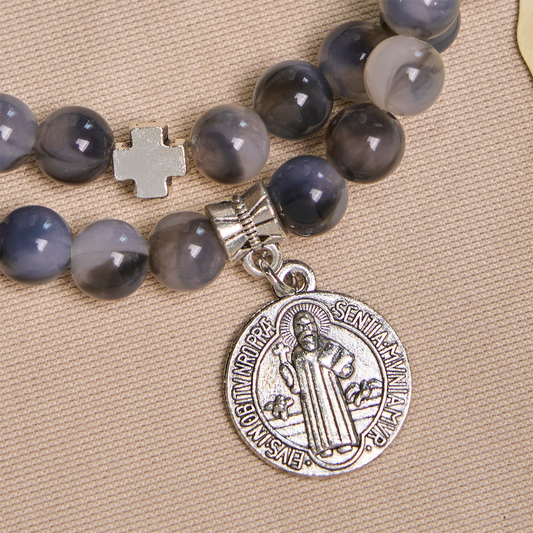 Christianartworkshop Gray Black Gradient Beads Bracelet Rosary with St. Benedict: Shield of Faith - image 4