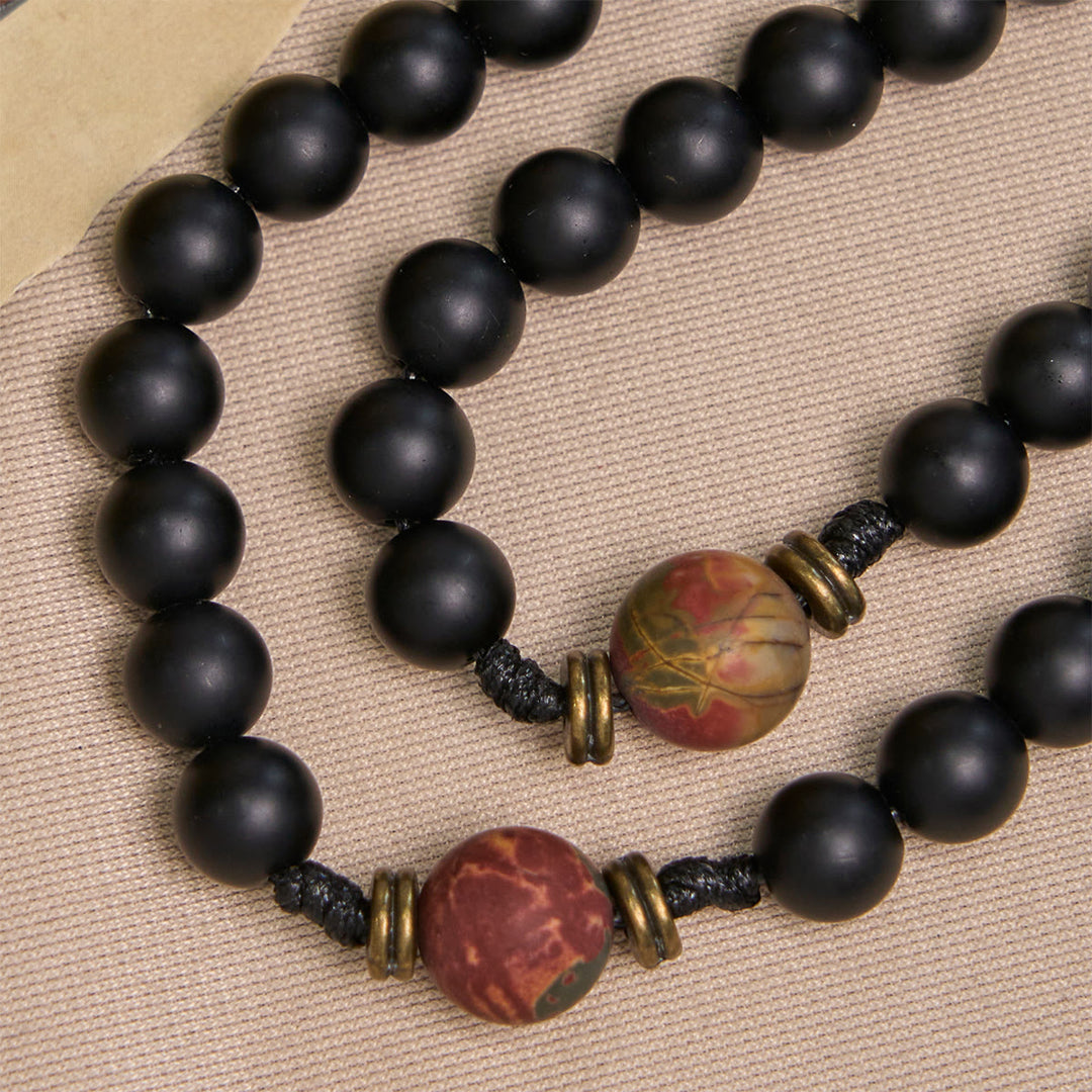 Christianartworkshop Handcrafted Matte Black and Earth-Tone Rosary Featuring St. Benedict