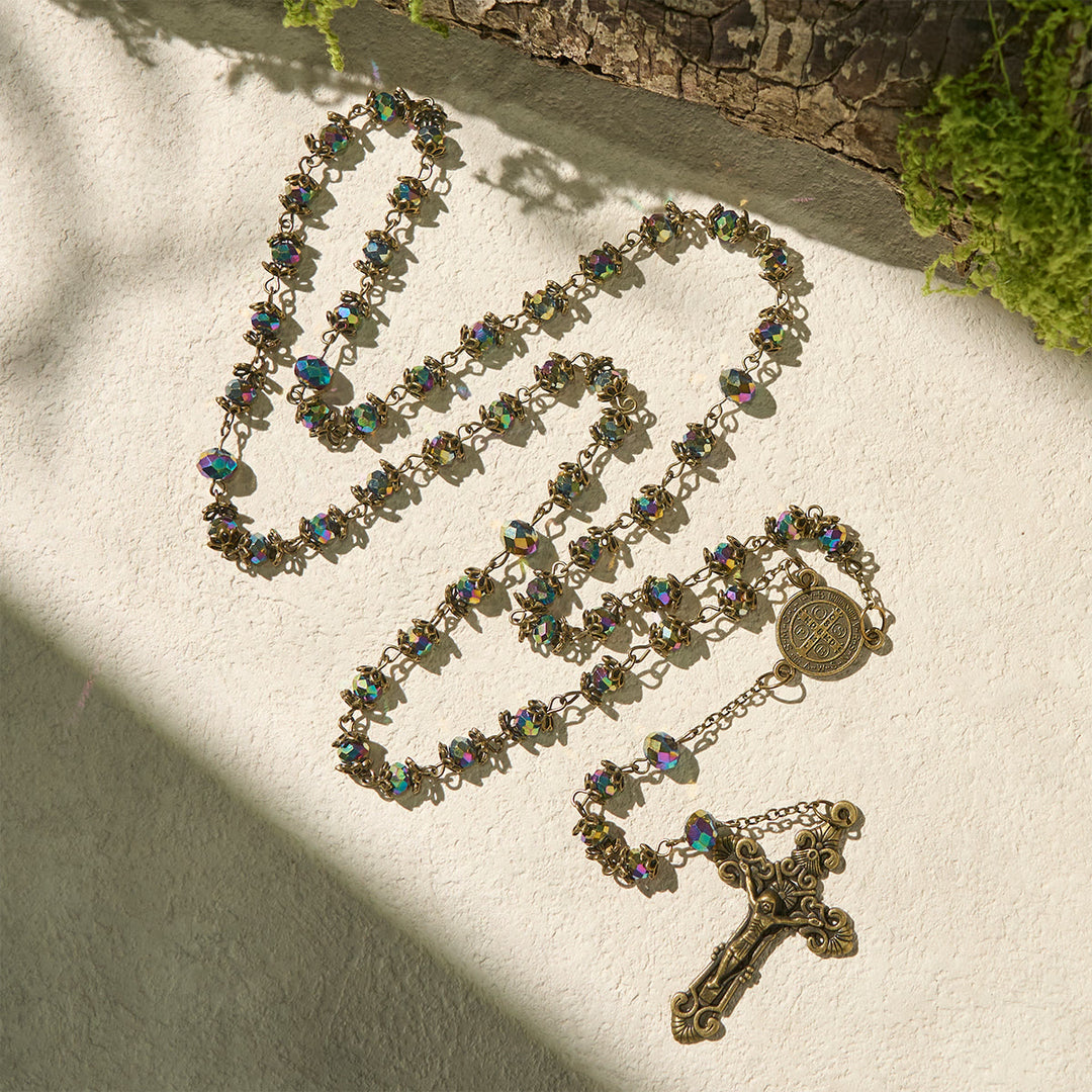 Christianartworkshop Faithful Hematite Rosary Featuring Bronze Crucifix and Saint Benedict Charm - image 4