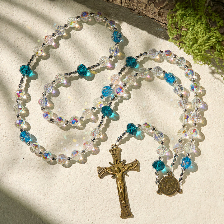 Christianartworkshop Elegant Clear Shining Beads Rosary with Bronze St. Benedict for Daily Prayer - image 5