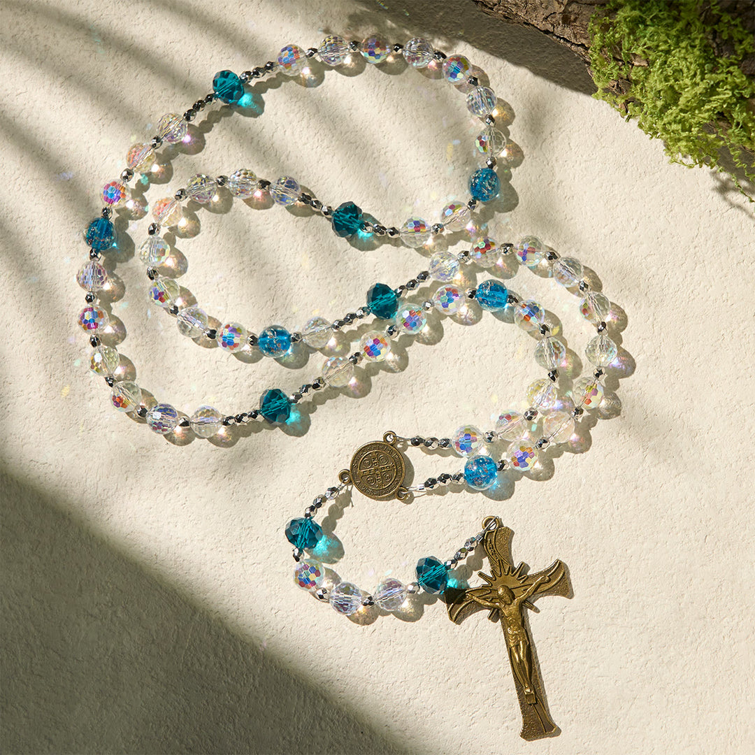 Christianartworkshop Elegant Clear Shining Beads Rosary with Bronze St. Benedict for Daily Prayer - St. Benedict & Crucifix - image 1