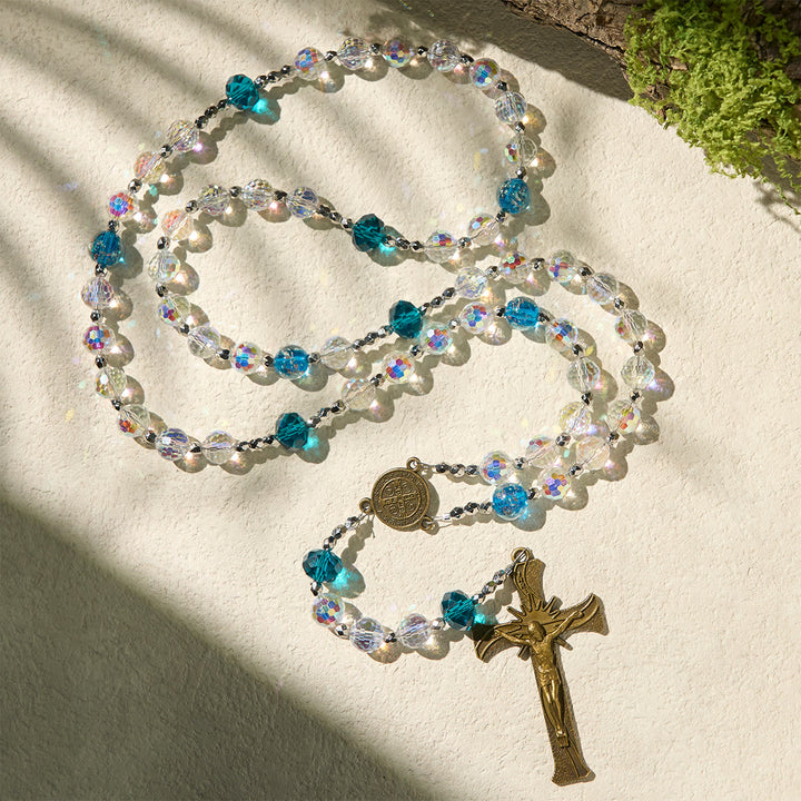 Christianartworkshop Elegant Clear Shining Beads Rosary with Bronze St. Benedict for Daily Prayer - St. Benedict & Crucifix - image 1
