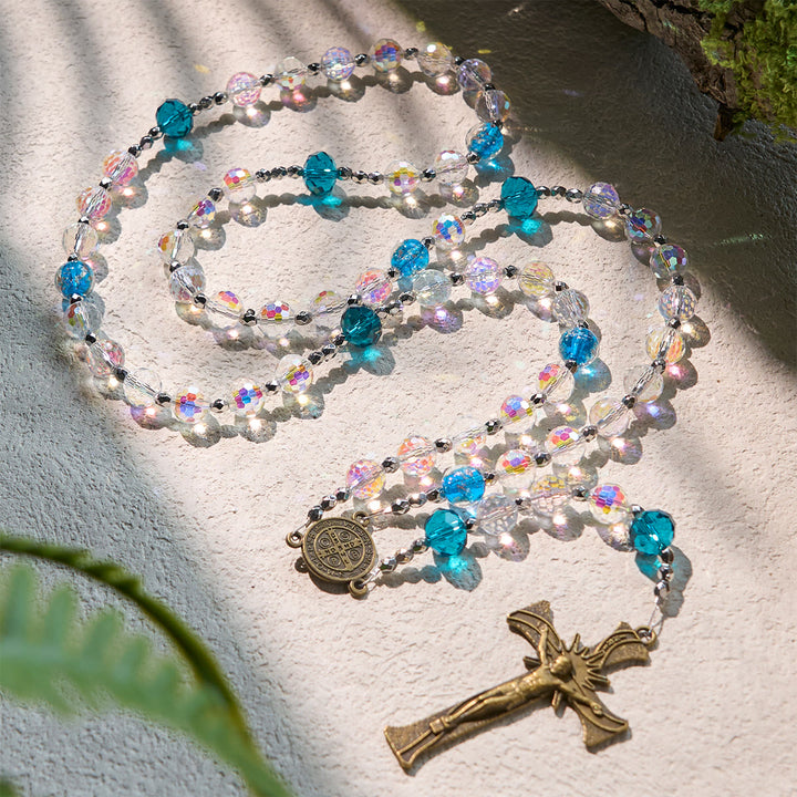 Christianartworkshop Elegant Clear Shining Beads Rosary with Bronze St. Benedict for Daily Prayer - image 3
