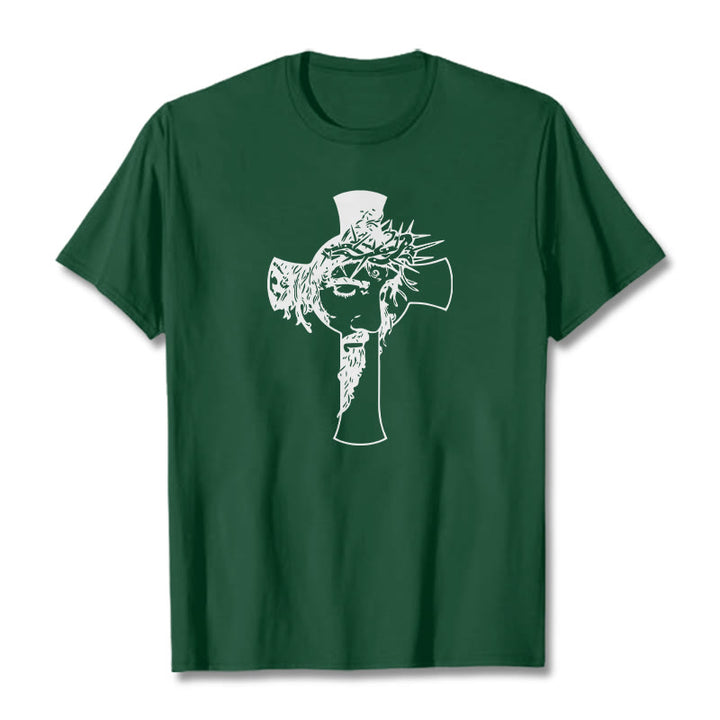 Christianartworkshop Modern Crown of Thorns and Cross Design Unisex T-shirt - Dark Green - 2XL - image 10
