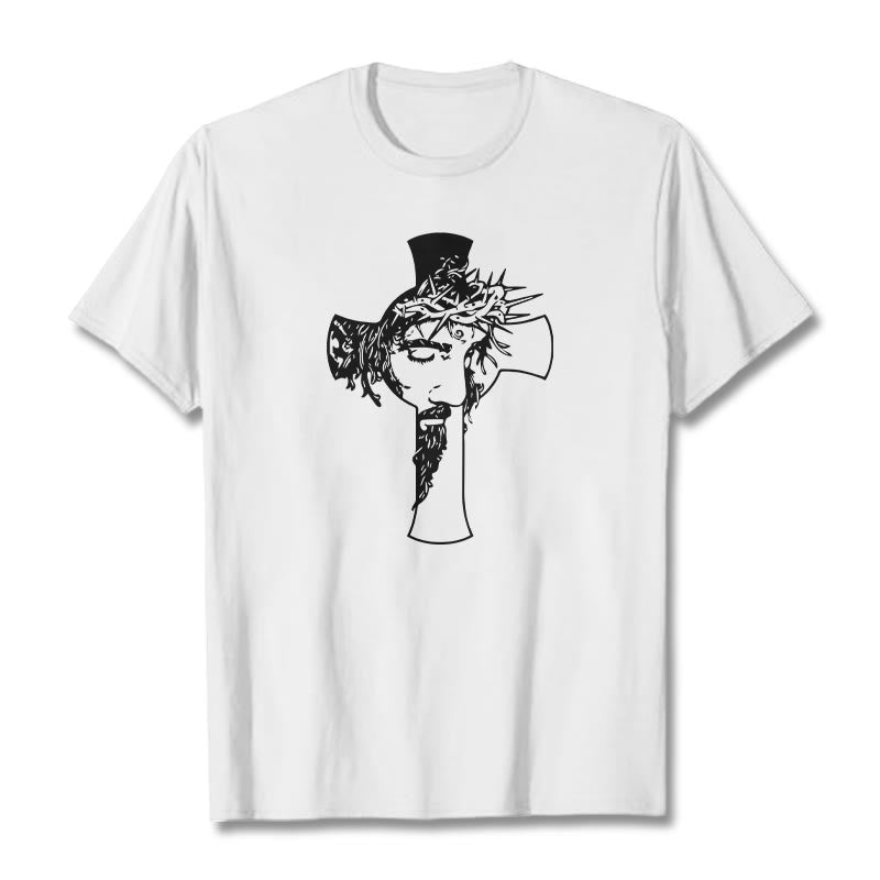 Christianartworkshop Modern Crown of Thorns and Cross Design Unisex T-shirt - White - 2XL - image 3