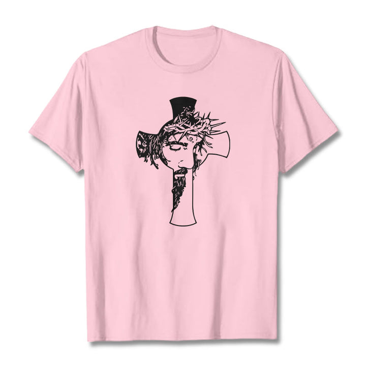 Christianartworkshop Modern Crown of Thorns and Cross Design Unisex T-shirt - Light Pink - 2XL - image 14