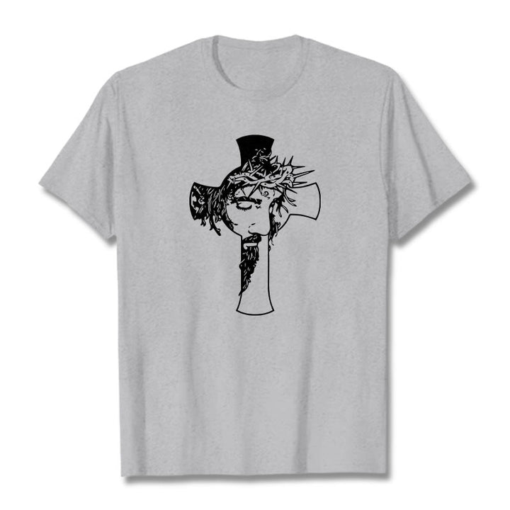 Christianartworkshop Modern Crown of Thorns and Cross Design Unisex T-shirt - Grey - 2XL - image 1