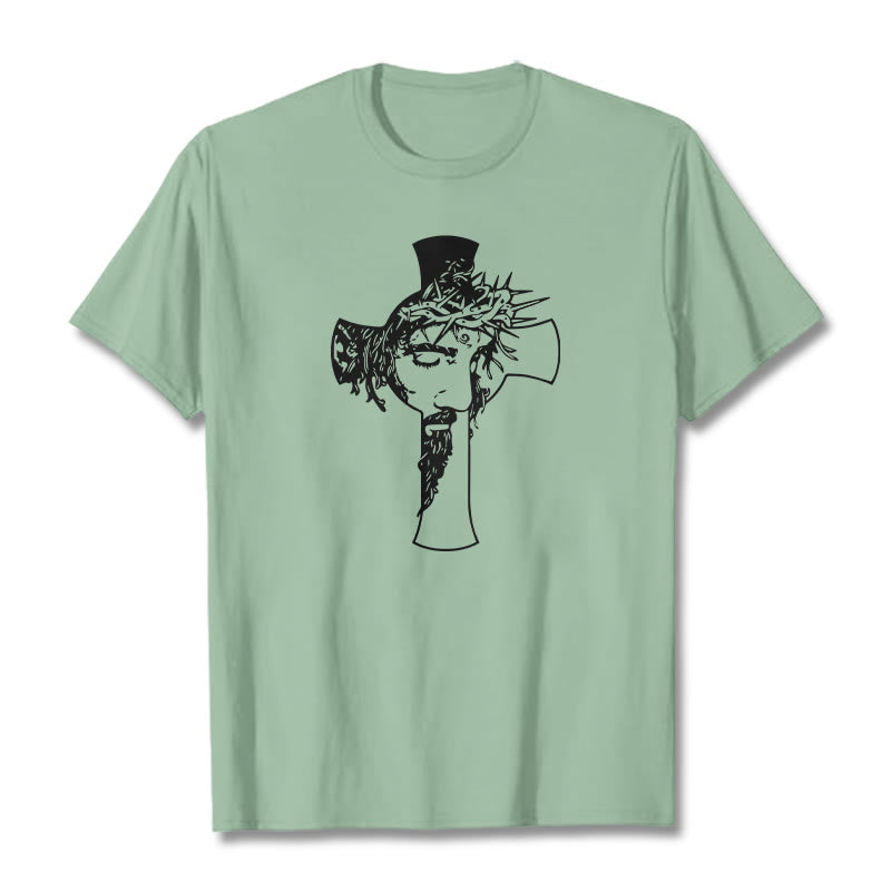 Christianartworkshop Modern Crown of Thorns and Cross Design Unisex T-shirt - Light Green - 2XL - image 16
