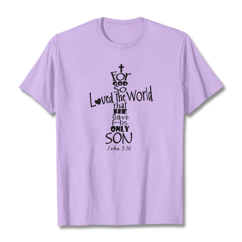 Christianartworkshop For God So Loved the World Christian Bible Verse Unisex T-shirt - Light Purple - 2XL - image 13