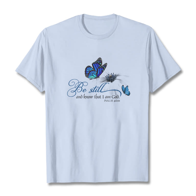 Christianartworkshop Be Still and Know God Bible Verse with Butterfly Unisex T-shirt - Light Blue - 2XL - image 20
