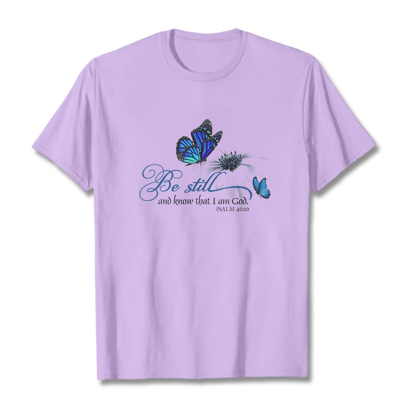 Christianartworkshop Be Still and Know God Bible Verse with Butterfly Unisex T-shirt - Light Purple - 2XL - image 13