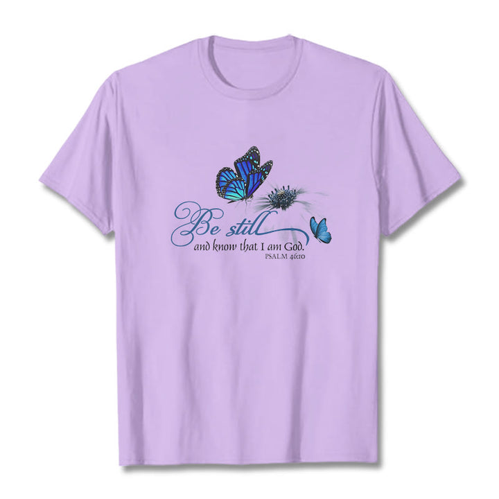 Christianartworkshop Be Still and Know God Bible Verse with Butterfly Unisex T-shirt - Light Purple - 2XL - image 13