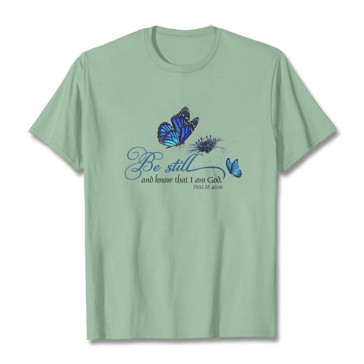 Christianartworkshop Be Still and Know God Bible Verse with Butterfly Unisex T-shirt - Light Green - 2XL - image 15