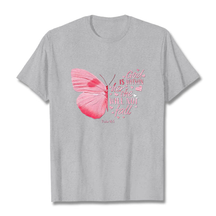 Christianartworkshop God Is Within Her She Will Not Fall with Butterfly Unisex T-shirt - Grey - 2XL - image 10