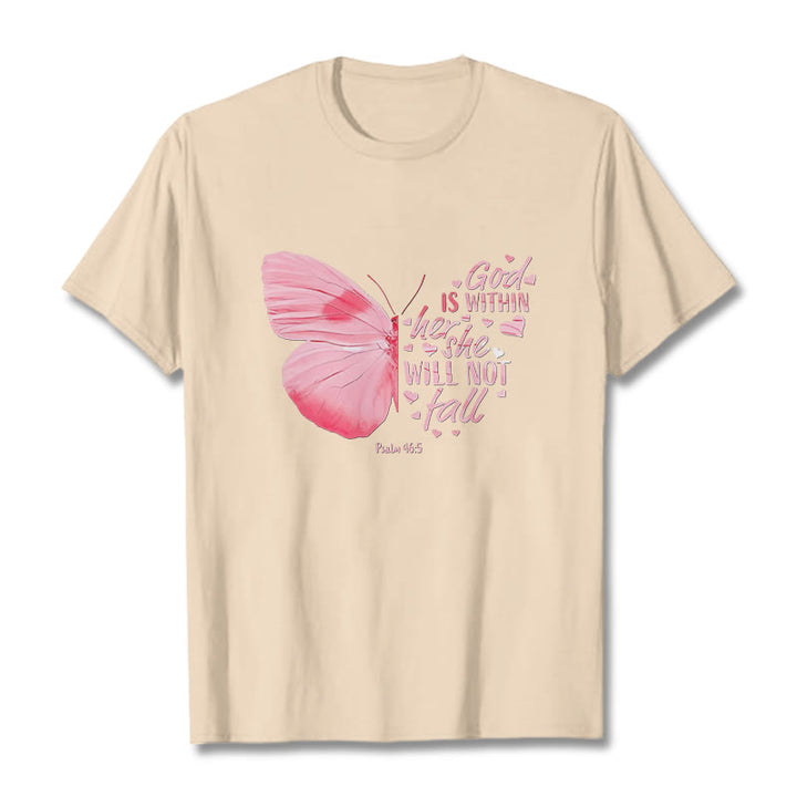 Christianartworkshop God Is Within Her She Will Not Fall with Butterfly Unisex T-shirt - Beige - 2XL - image 12
