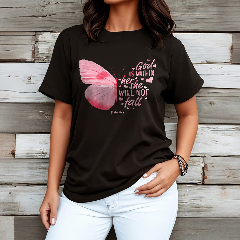 Christianartworkshop God Is Within Her She Will Not Fall with Butterfly Unisex T-shirt - image 5