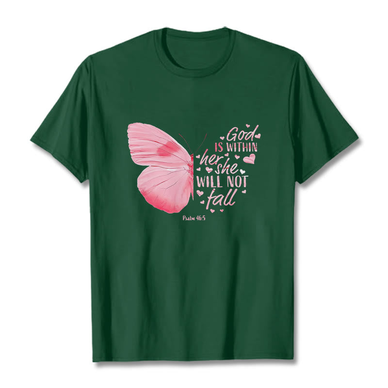 Christianartworkshop God Is Within Her She Will Not Fall with Butterfly Unisex T-shirt - Dark Green - 2XL - image 8