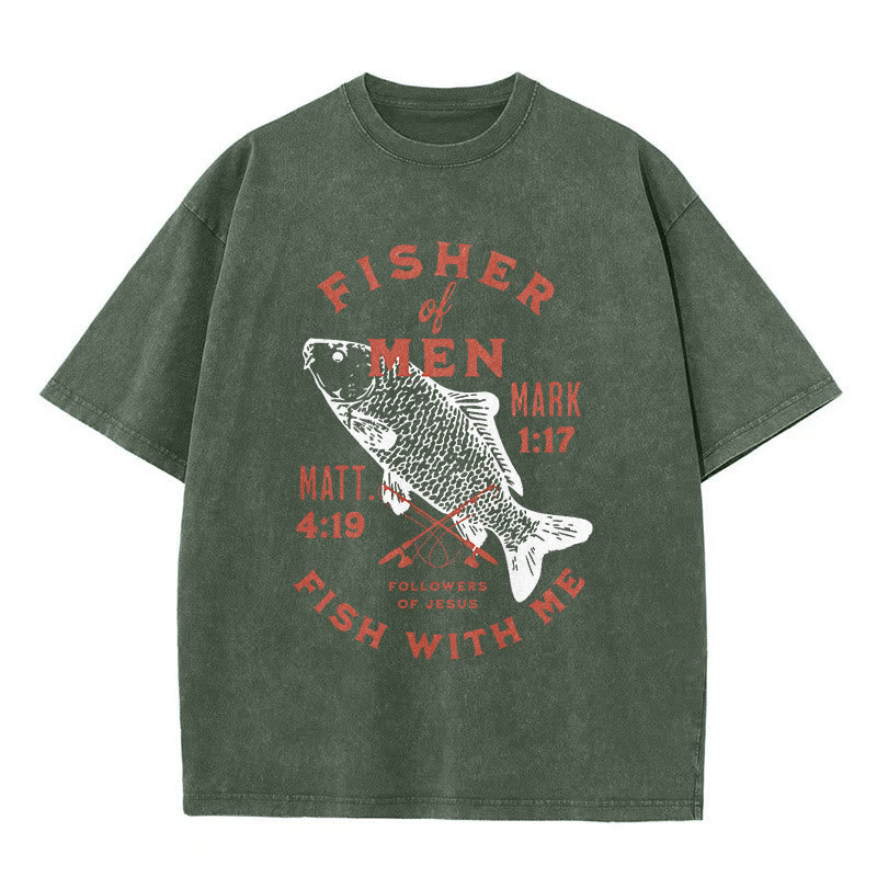 Christianartworkshop Followers of Jesus Fisher of Men Unisex Washed T-Shirt - Army Green - 5XL - image 6