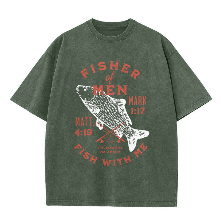 Christianartworkshop Followers of Jesus Fisher of Men Unisex Washed T-Shirt - Army Green - 5XL - image 6